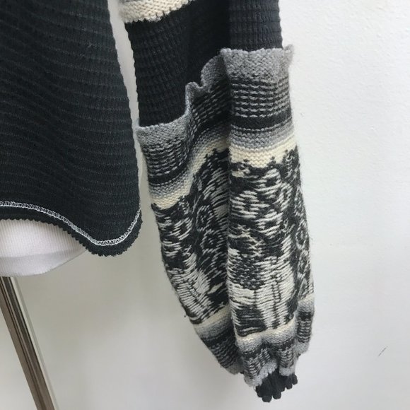 Free People black gray long sleeve mock neck fair isle sweater boho hippie top L - Picture 5 of 8